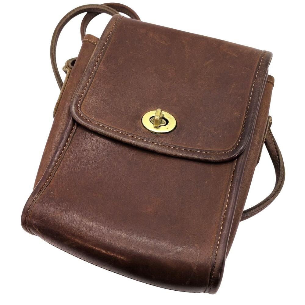 Vintage COACH 90s Brown Tan Scooter Small Crossbody Bag Small Turn Lock USA Made - Picture 11 of 11